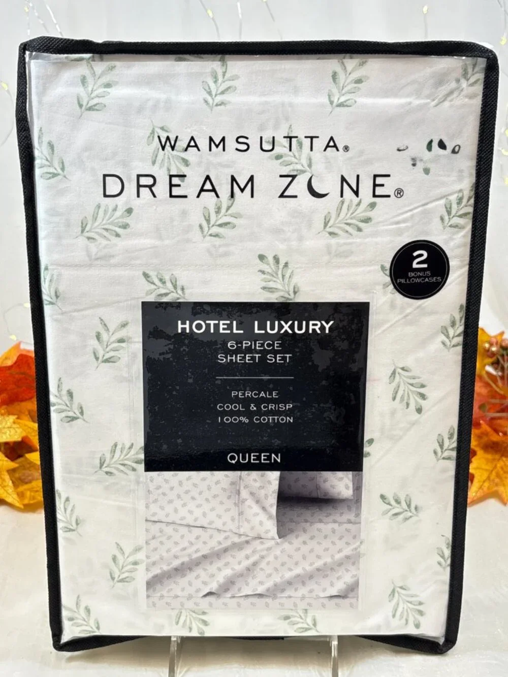 Wamsutta Dream Zone Hotel Luxury QUEEN Sheet Set White Leaf Cotton Percale 6PC